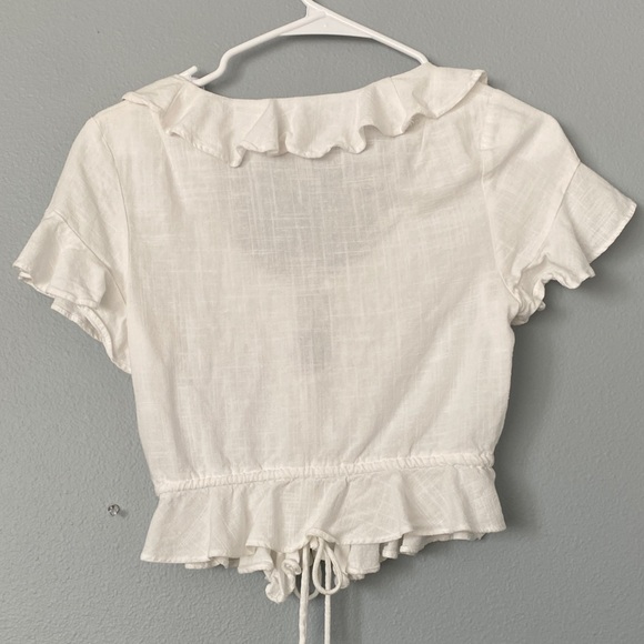 Forever 21 White Ruffle Tie-Front Crop Blouse - Picture 6 of 6